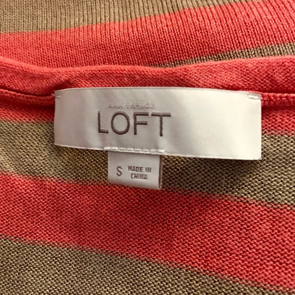 Loft tan and salmon striped knit short sleeve scoop neck blouse, Small - Picture 6 of 7